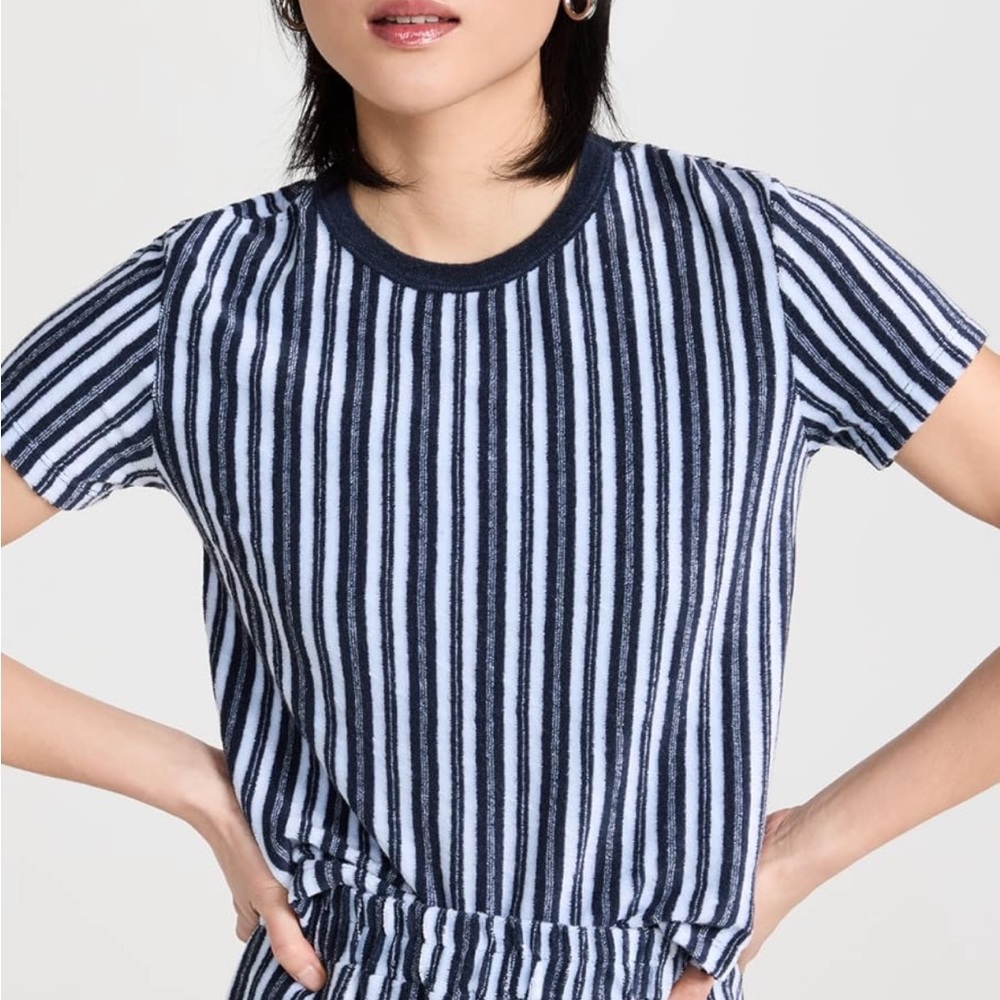 Trim short sleeve stripes terry top